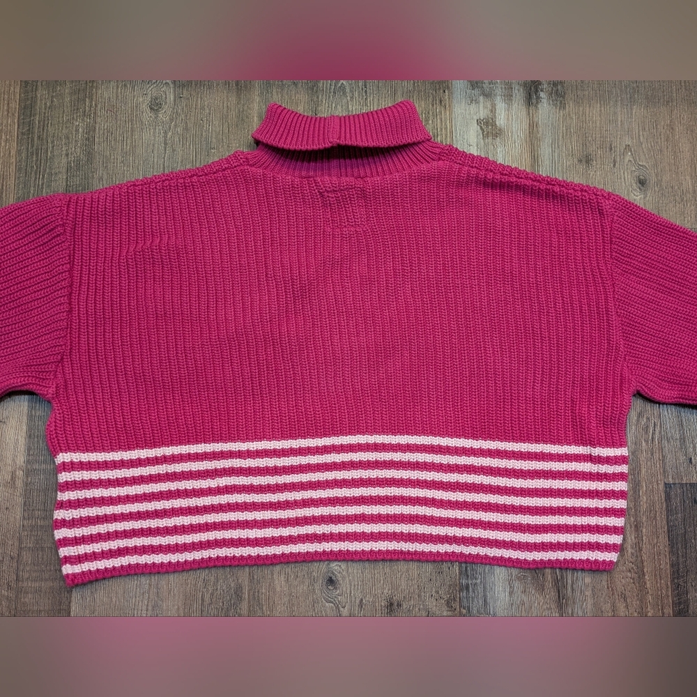 For Days Re-New Organic Cotton Knit Pink Striped Cropped Turtleneck Sweater M - Picture 6 of 15